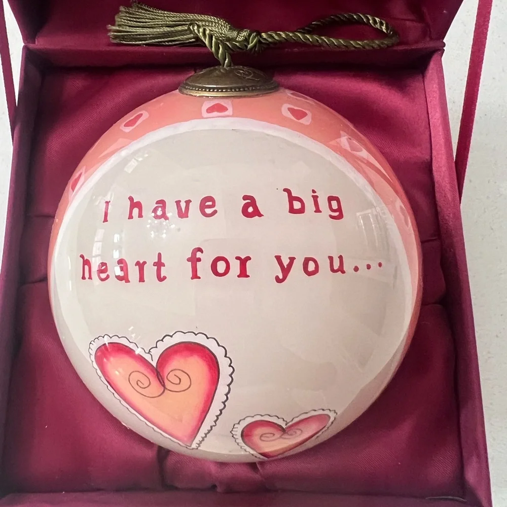 Ne' Qwa Art Blown Glass Christmas Ornament Heart For You‎ Original Velvet Box